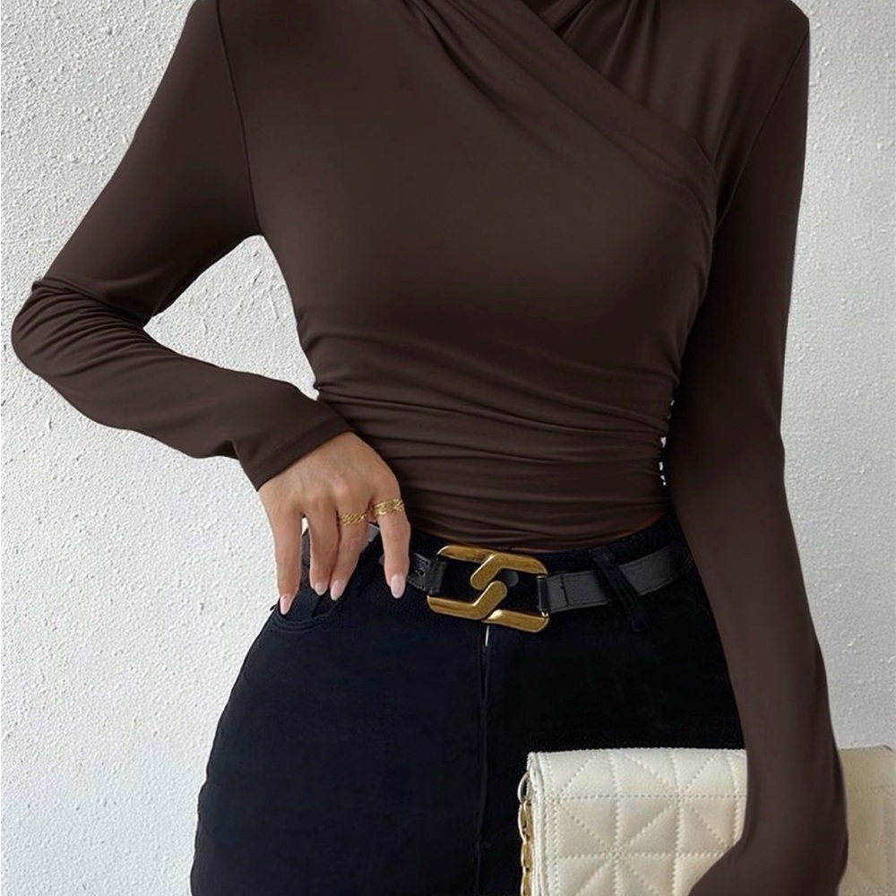 Cross-over Collar Pleated Shirt